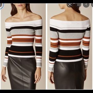 Karen Millen Off Shoulder Striped Long Sleeve Top